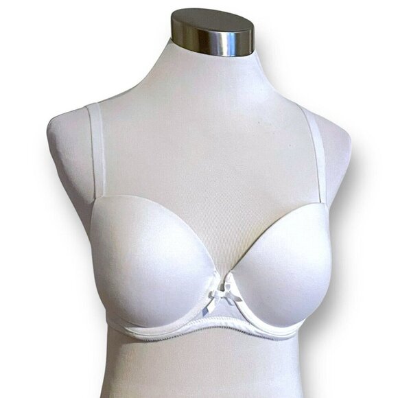 Ambrielle 34D Bra White Cotton Padded Push Up Demi Underwire T-shirt - Picture 1 of 10